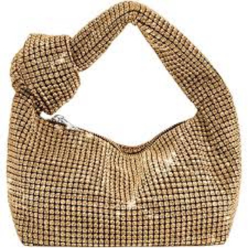 Nwt Madison West Champagne Rhinestone Bag With A Knotted Top Handle.